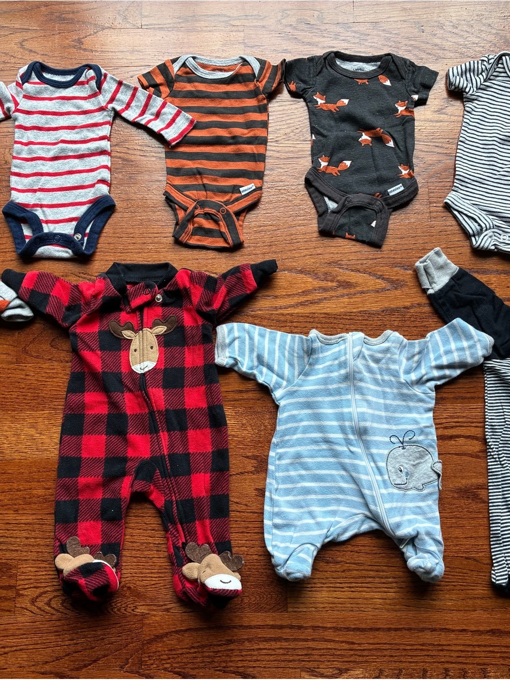 Lot of 8 Preemie Boys Onesie and Footie fleece outfits